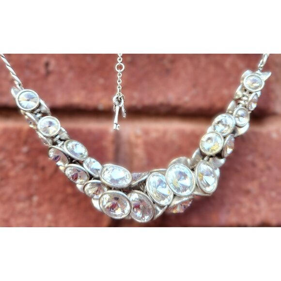 Fossil Vintage Rivoli Cluster Bezel Graduated Crystal Statement Choker Necklace - Picture 8 of 9